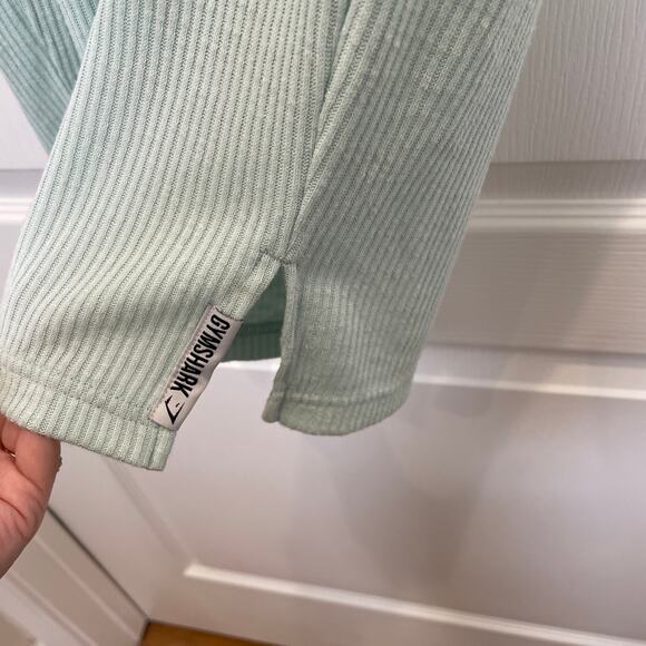 Gymshark Seafoam Green Relaxed Ribbed Pants Drawstring Straight Leg w/ Slits S - Picture 3 of 6